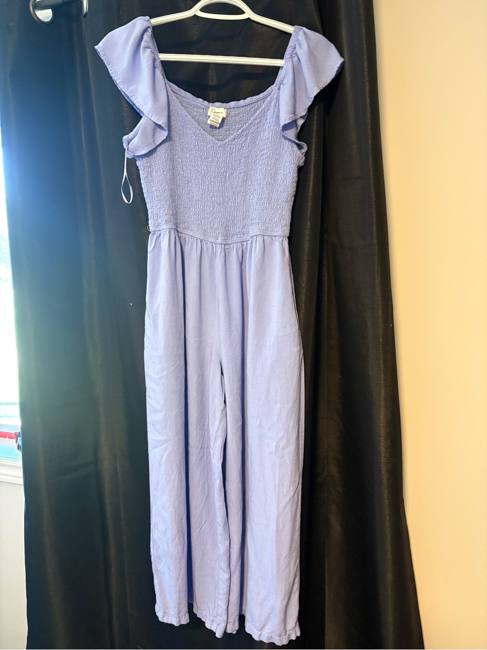 Japna Smocked Bodysuit Jumpsuit with Flutter Sleeves